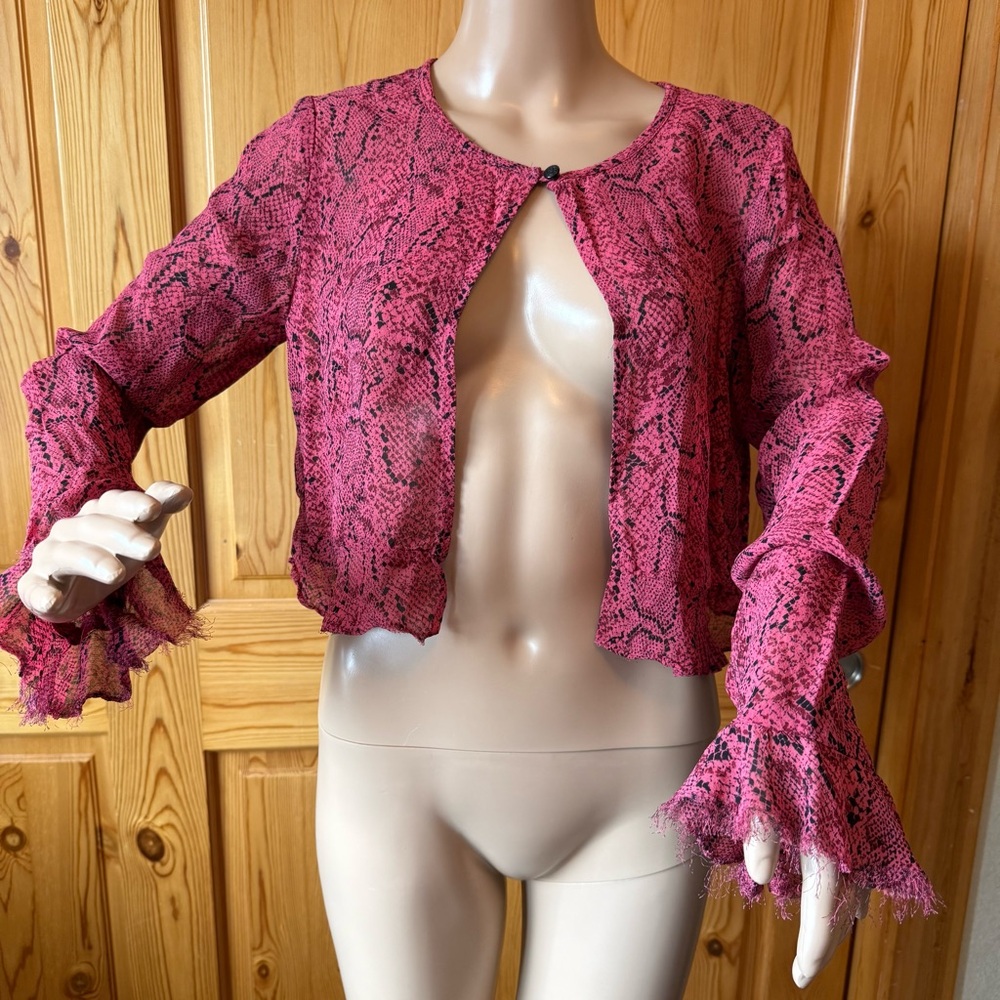 Vintage Carole Little Rayon Snake Print Top Size 4 One Button Cropped